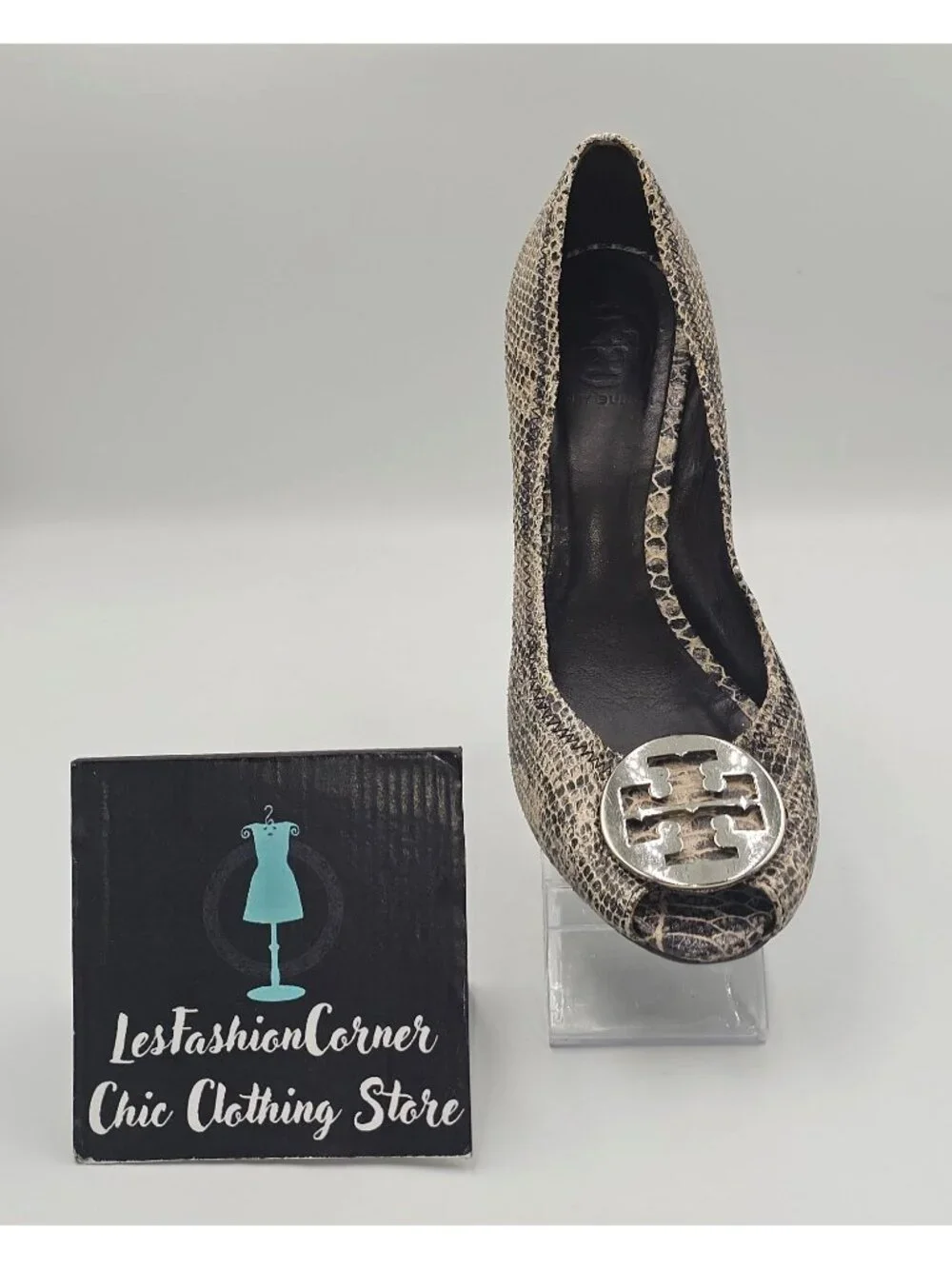 Tory Burch Women's Python Leather Julianne Peep Toe Wedge Pumps Shoe Size 9 3783